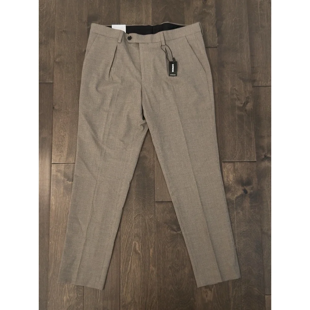 NWT Express Mens Houndstooth Extra Slim Fit Cropped Pleated Dress Pants 36WX29L